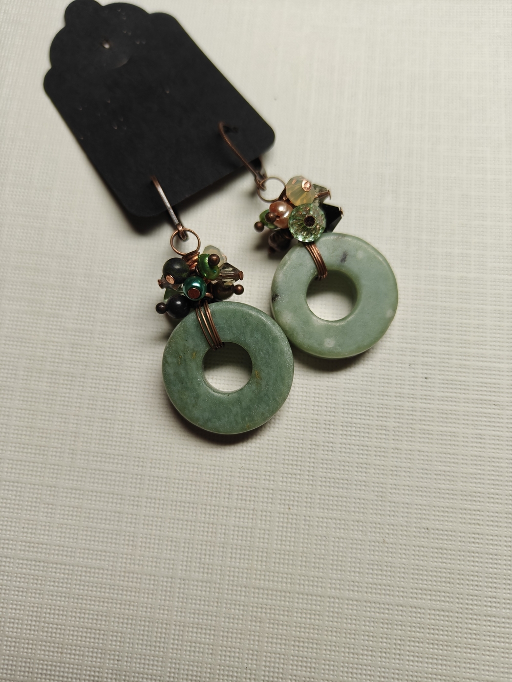 Green Jade Donut Dangle Earrings - Handmade  NWOT
